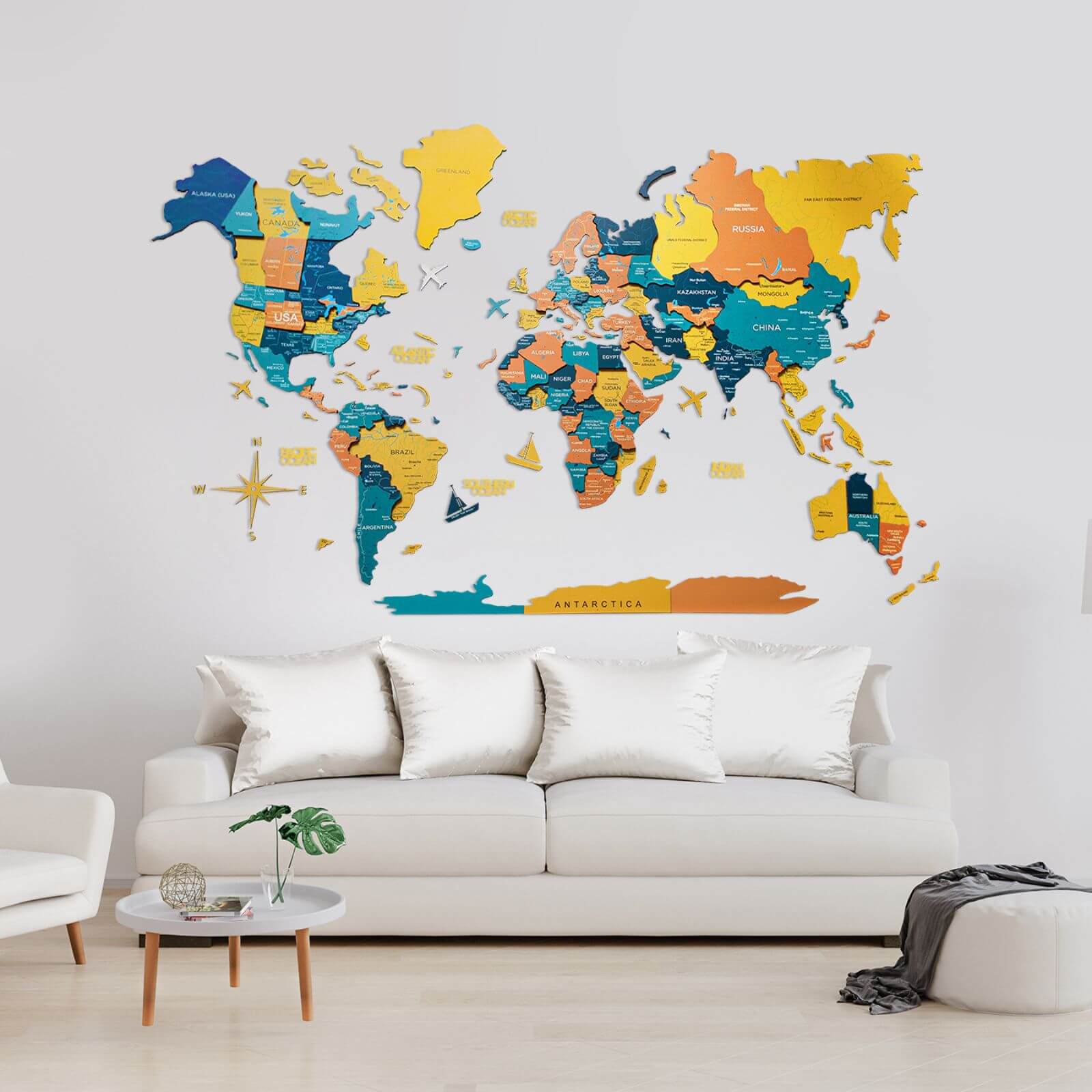 3D Luminous/Magnetic Colored Wooden World Map Indie