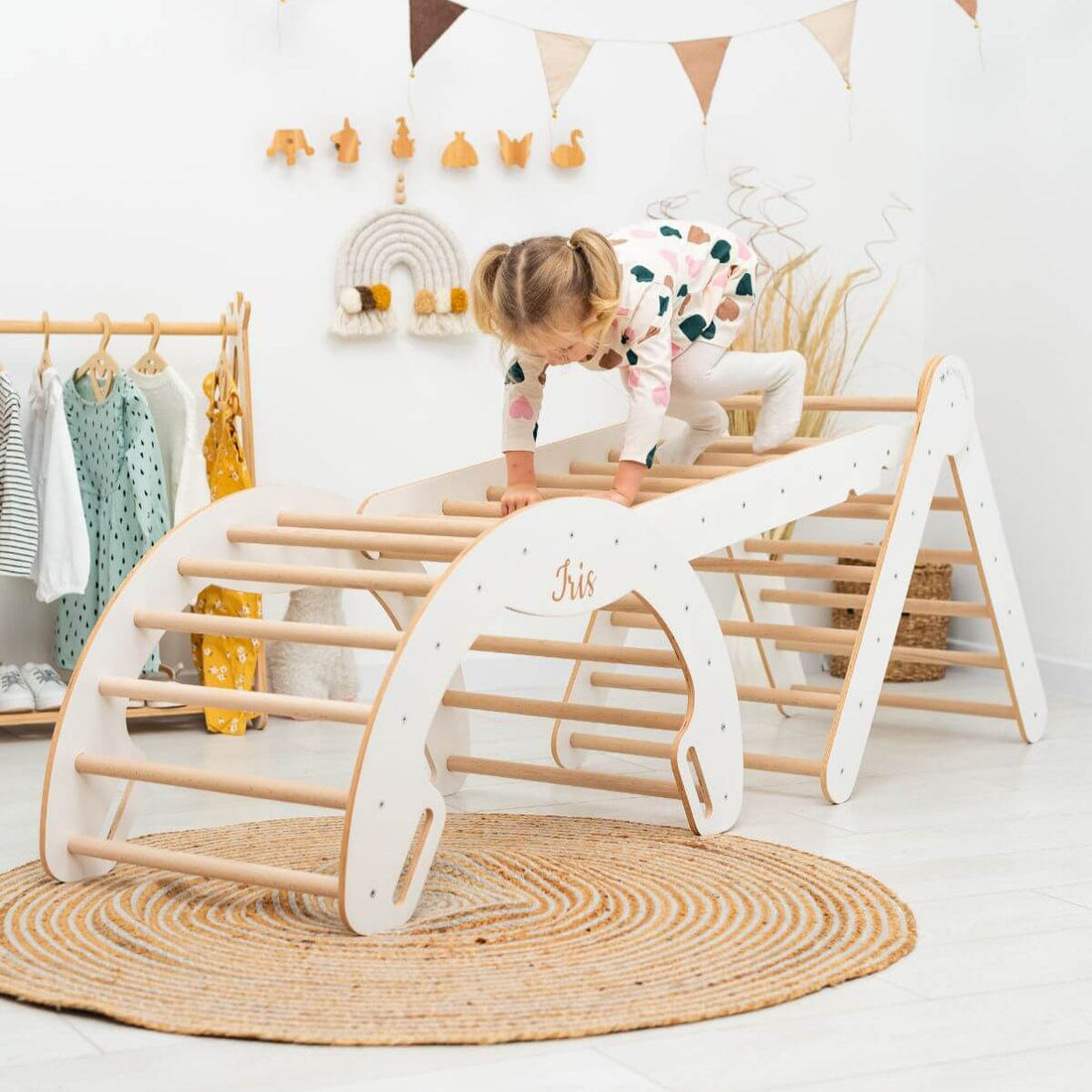 4 in 1 Indoor Climbing Set: Pikler Triangle + Slide + Ladder + Arch