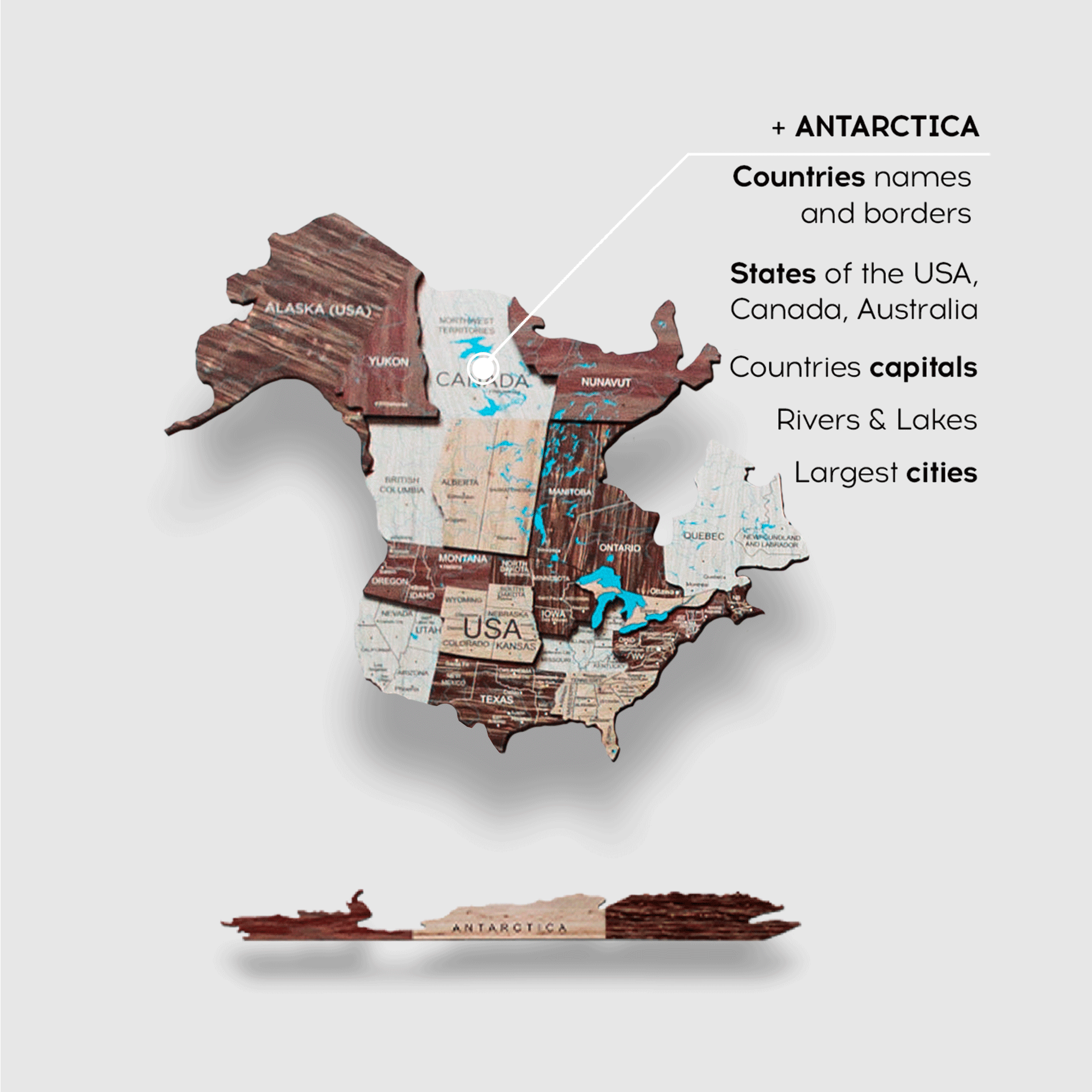Travel Wall Decor Set: 3D Wooden Colored Map with Flag Pins