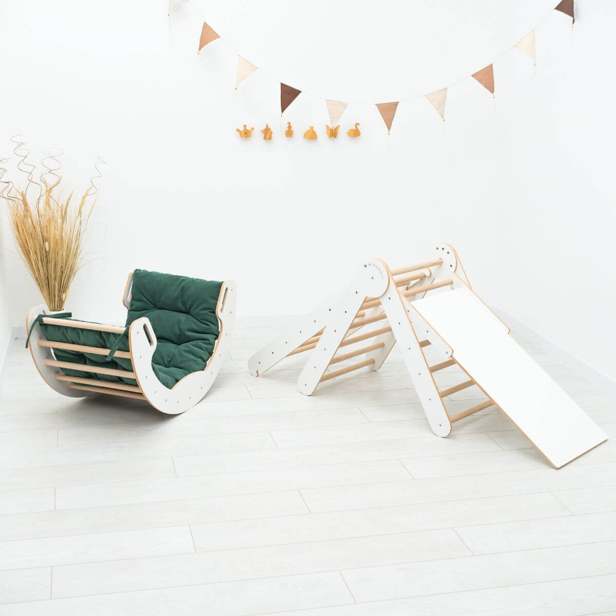 4 in 1 Indoor Climbing Set: Pikler Triangle + Slide + Ladder + Arch