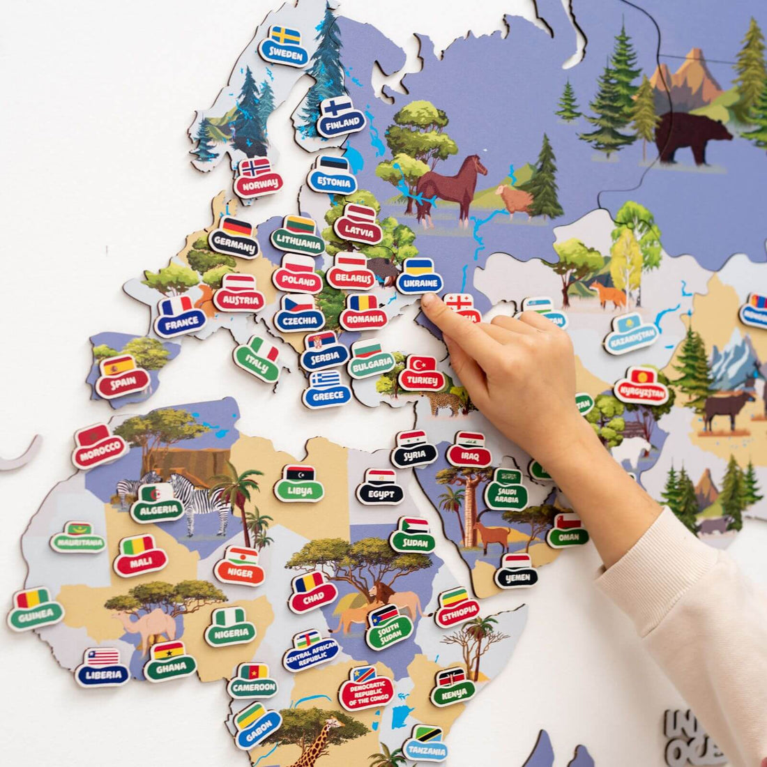 Animal World Map Indigo