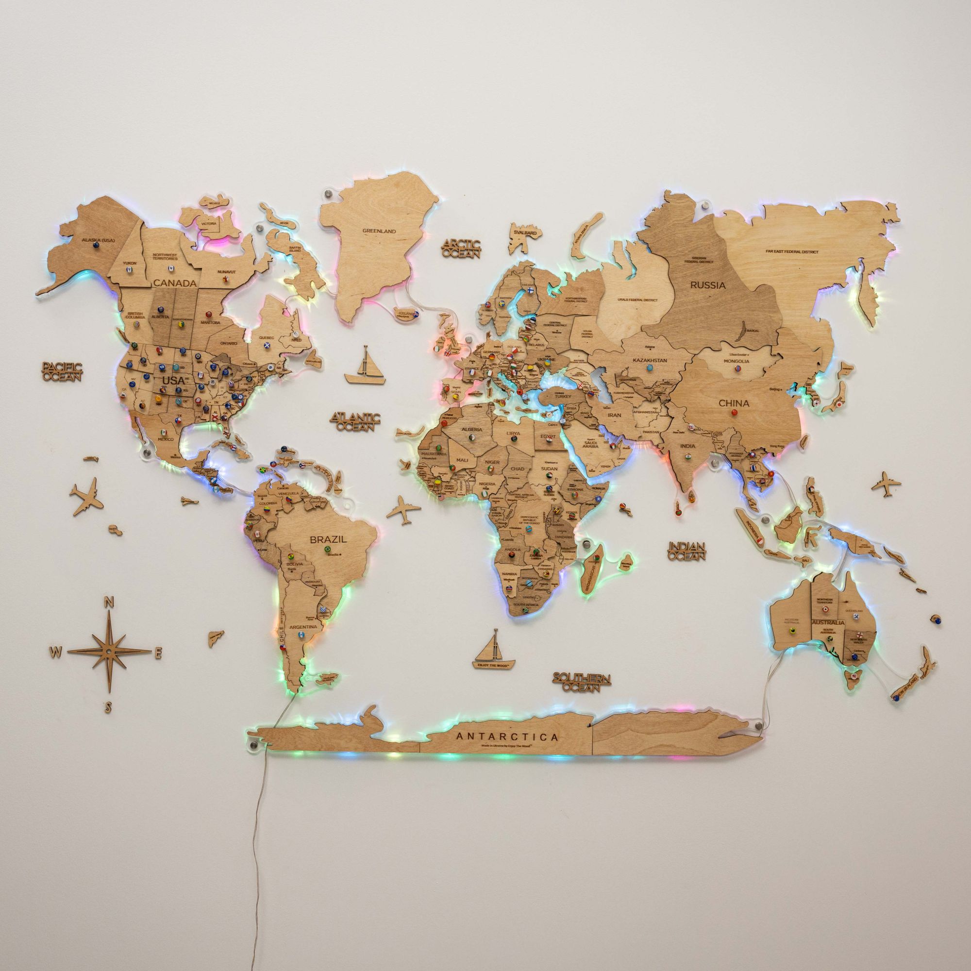 3D LED Wooden World Map 2.0 Light
