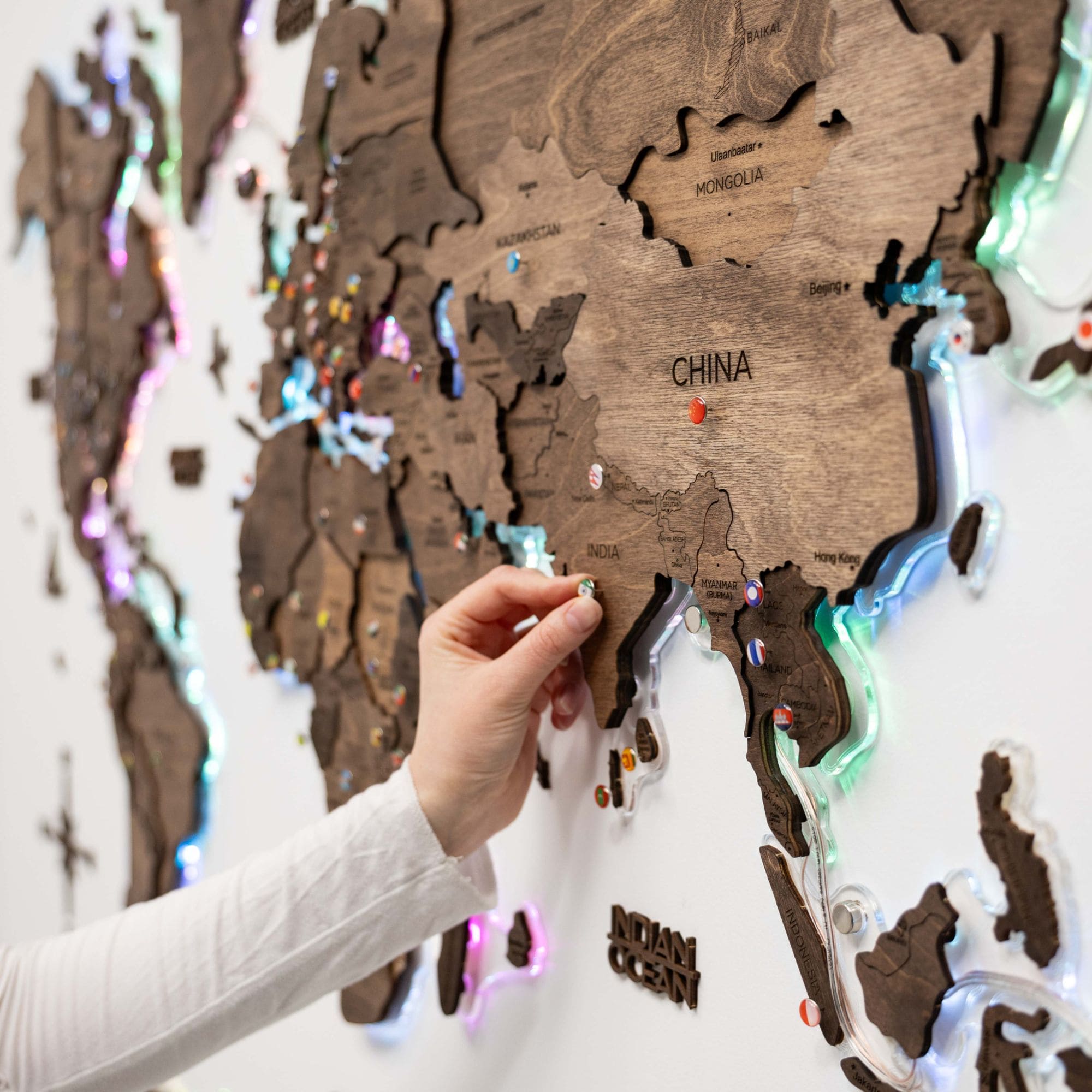 3D LED Wooden World Map 2.0 Dark Walnut