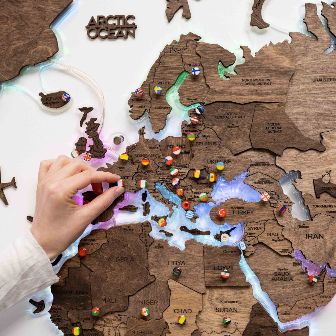 3D LED Wooden World Map 2.0 Dark Walnut