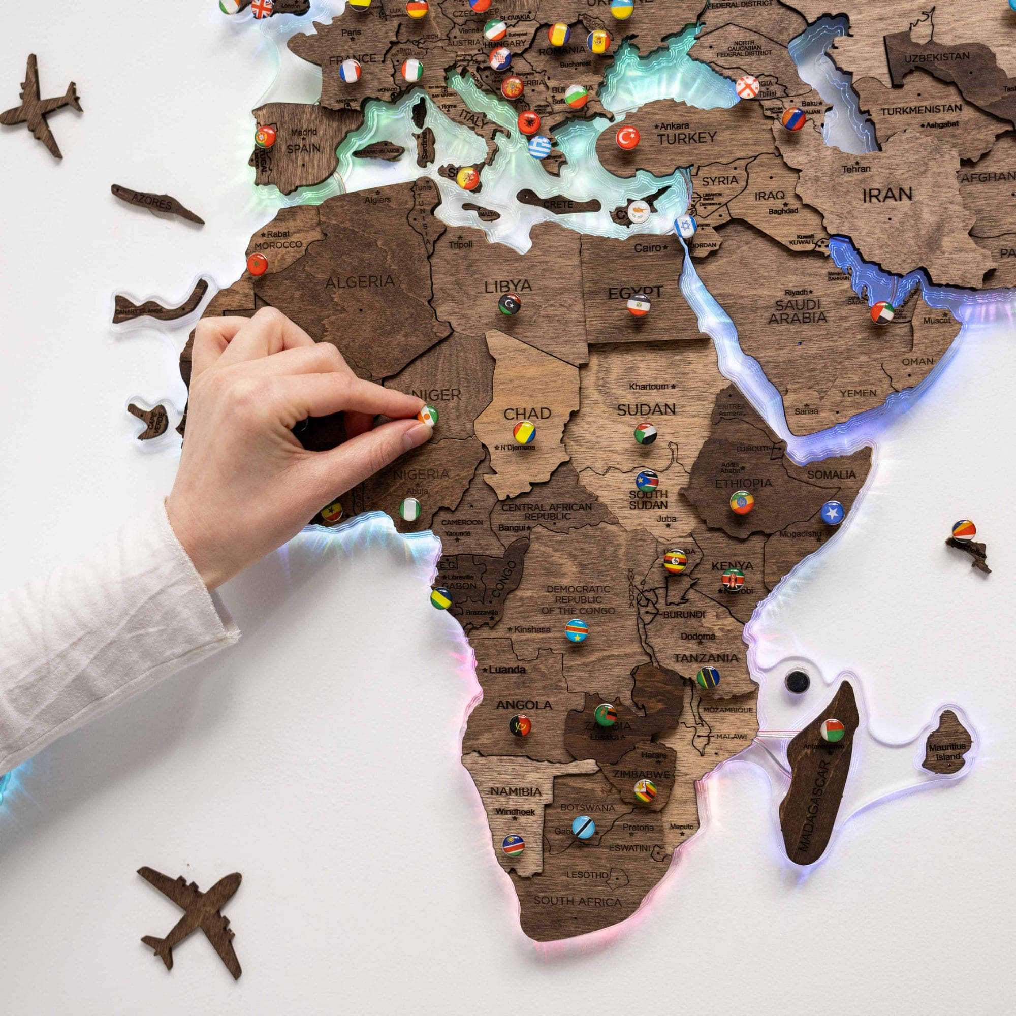3D LED Wooden World Map 2.0 Dark Walnut