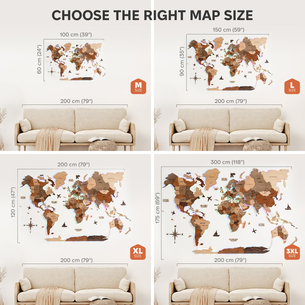 3D LED Wooden World Map 2.0 (with acrylic background)