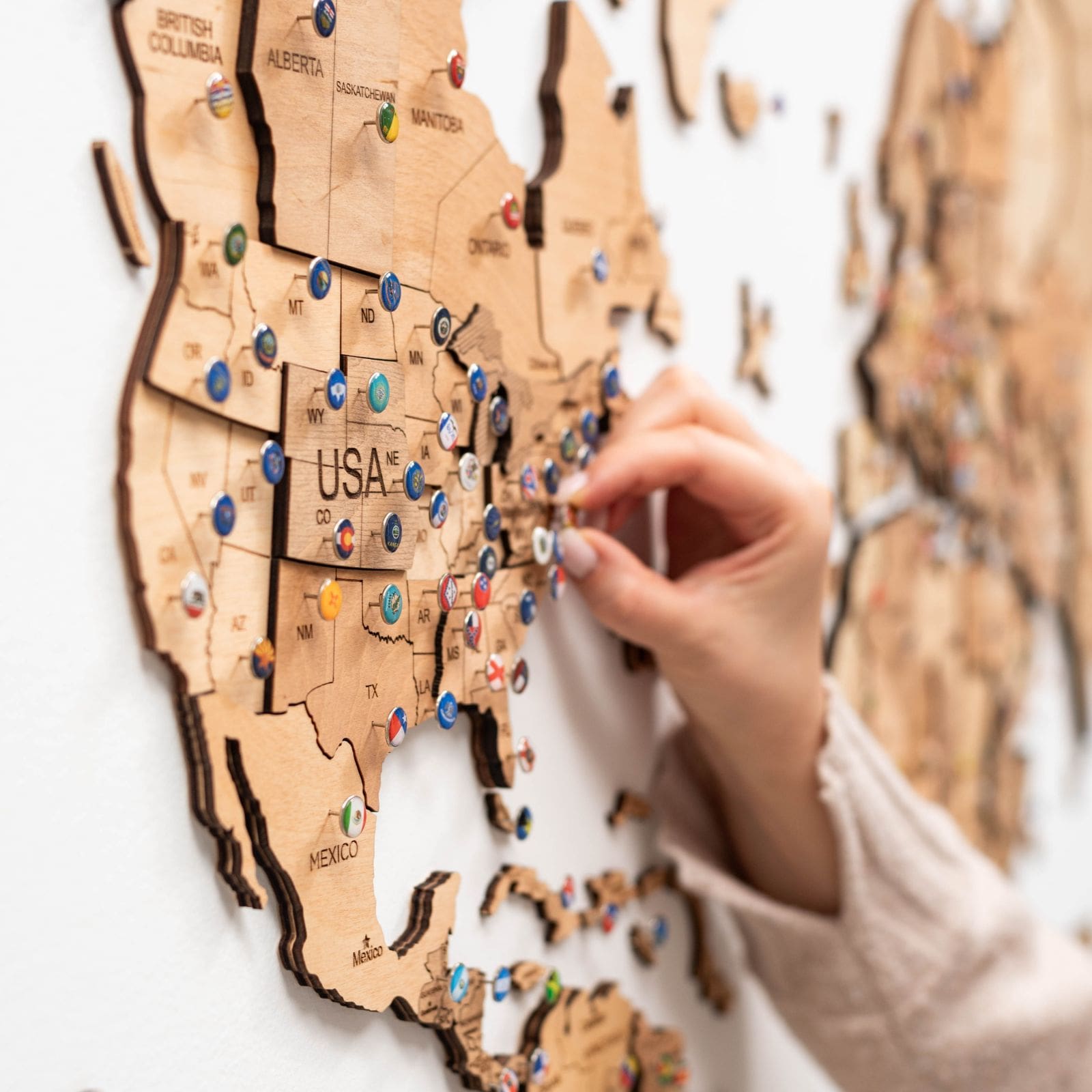 3D Wooden World Map Light