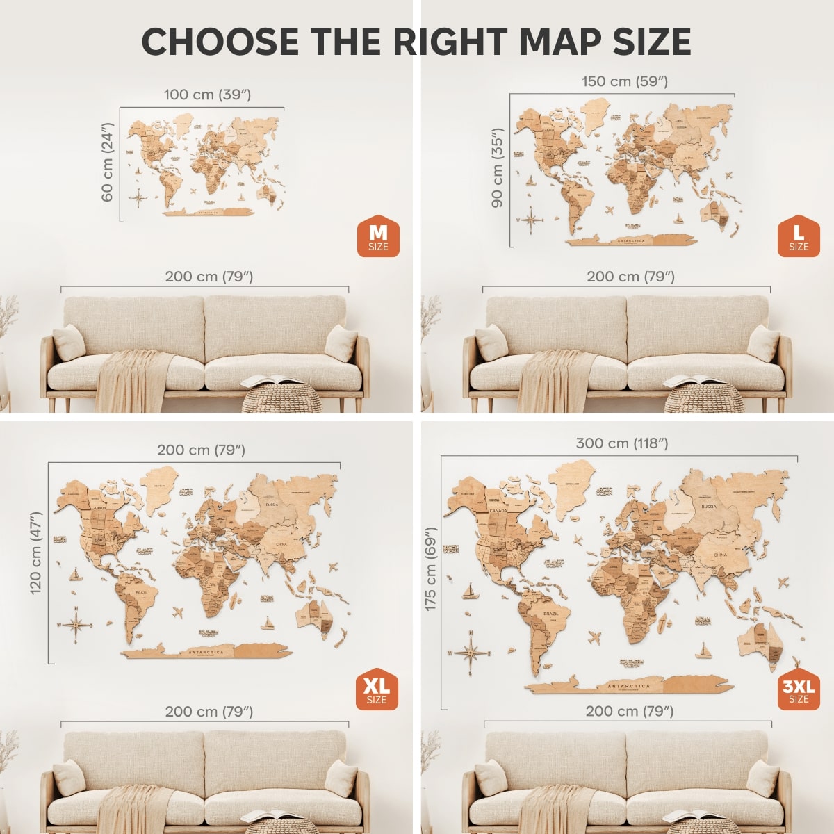 3D Wooden World Map Light