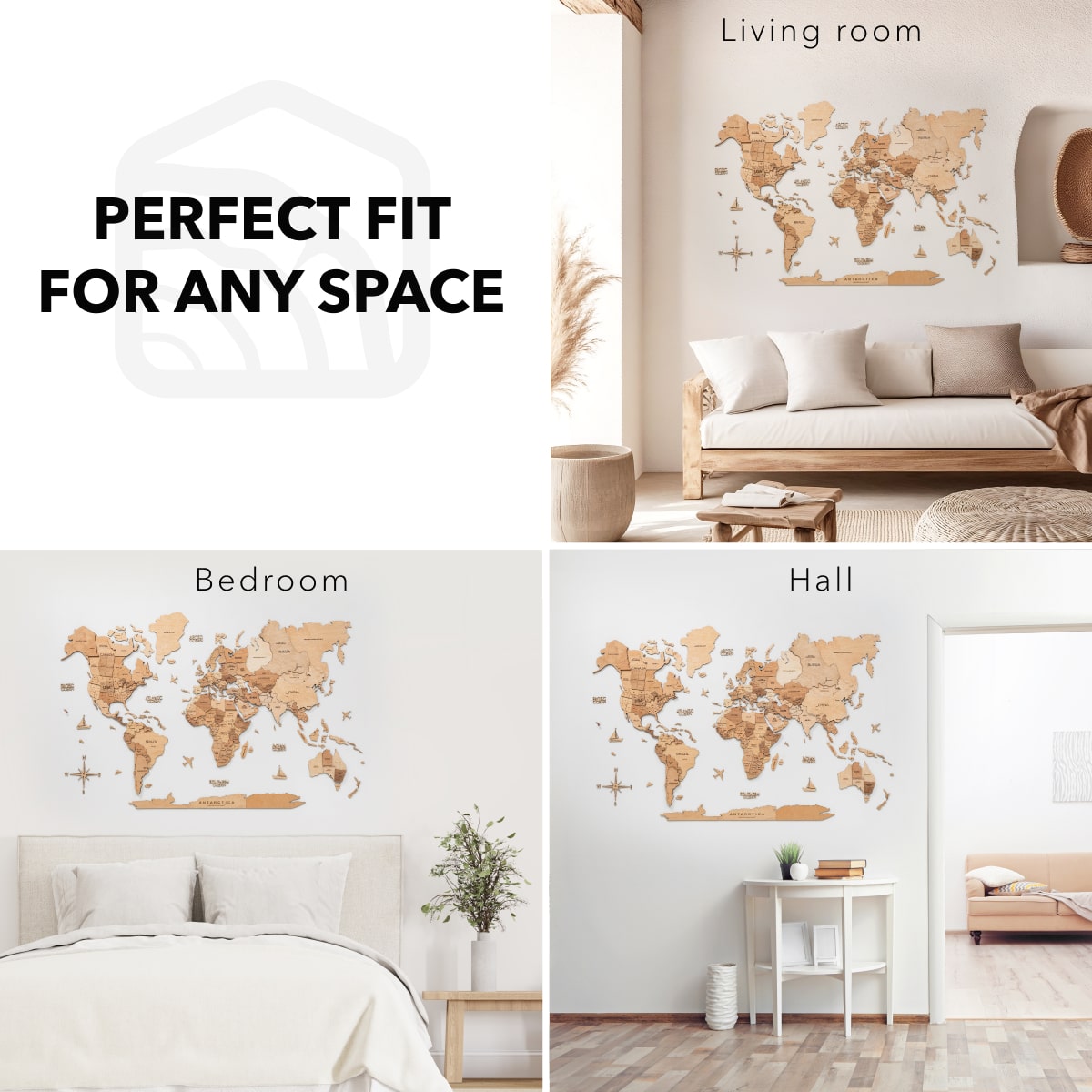 3D Wooden World Map Light