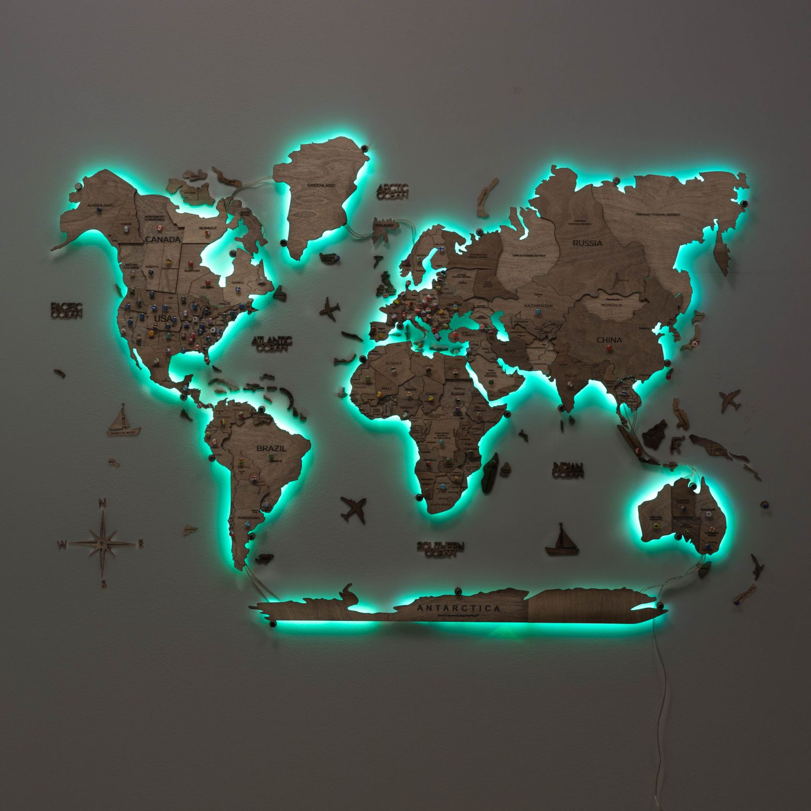 3D LED Wooden World Map 3.0 Terra