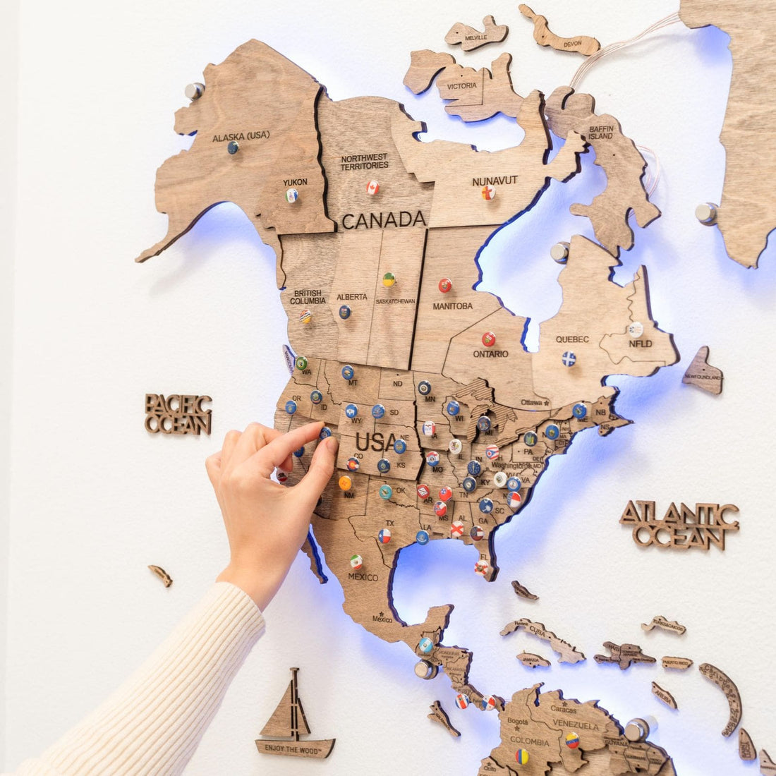 3D LED Wooden World Map 3.0 Terra