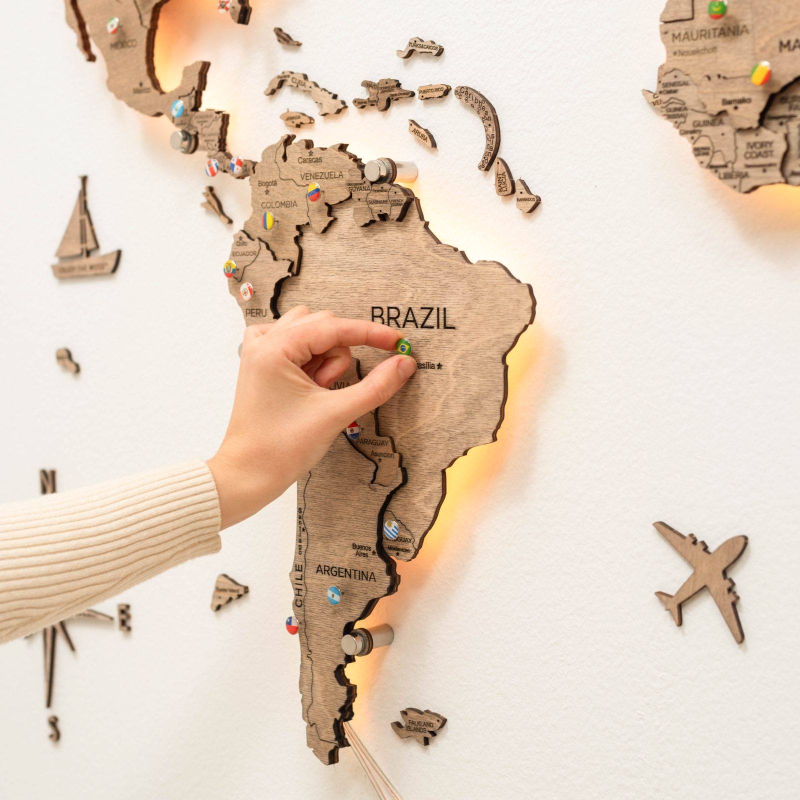 3D LED Wooden World Map 3.0 Terra