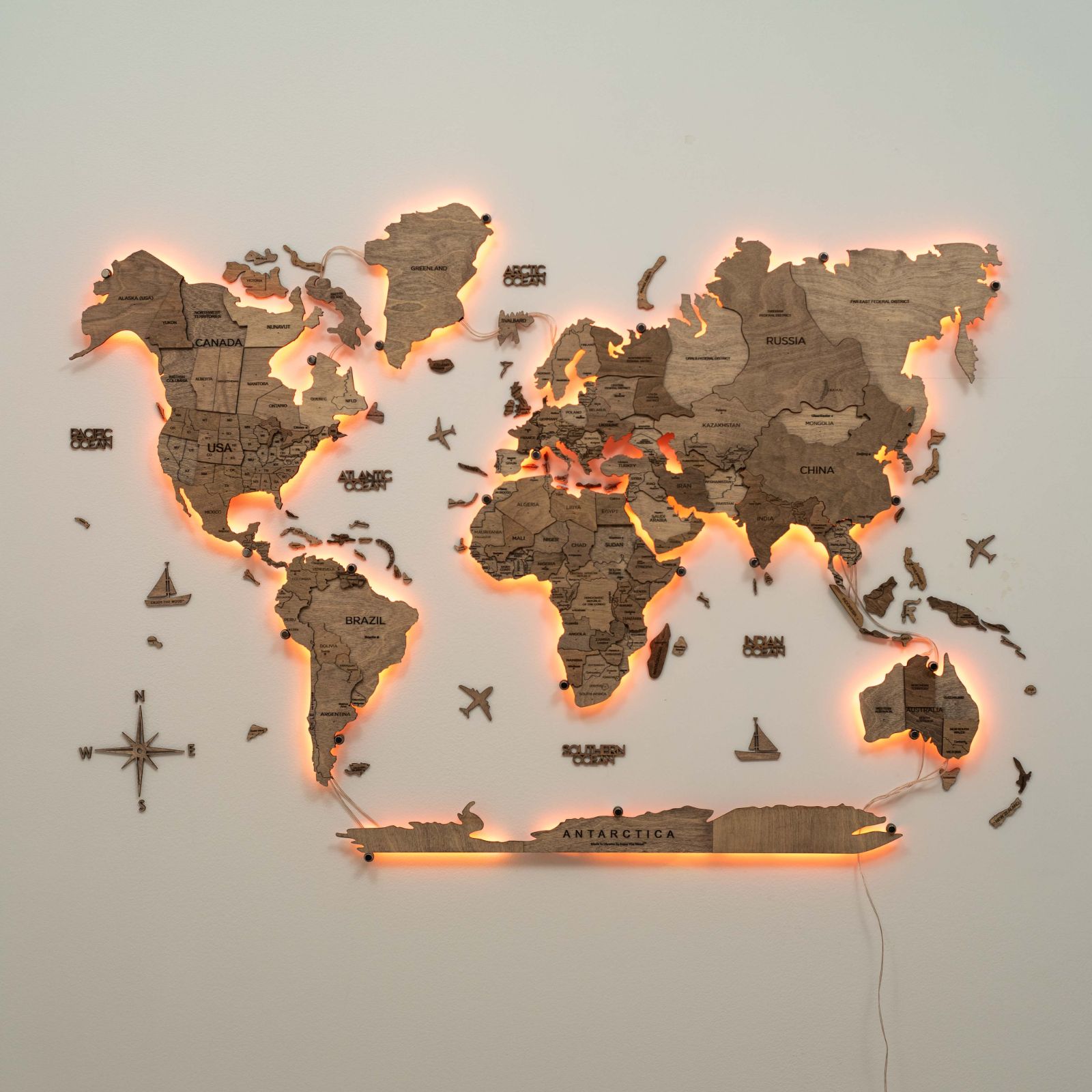 3D LED Wooden World Map 3.0 Terra