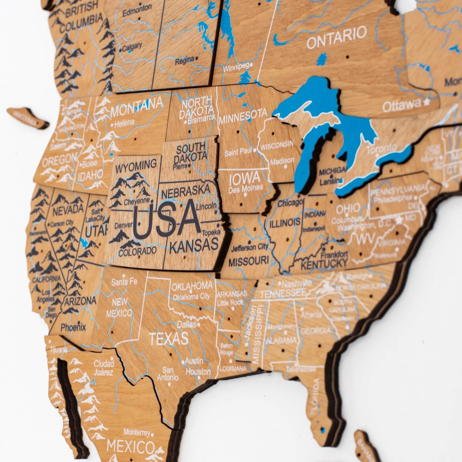 3D Wooden World Map Light