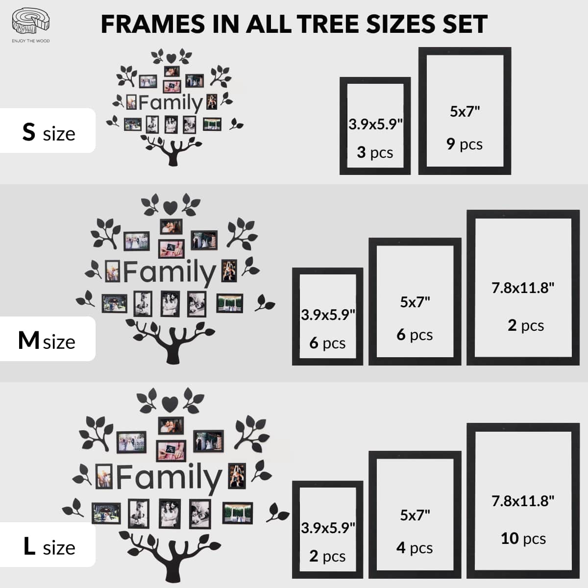 Wooden Led Family Tree - Black Ember
