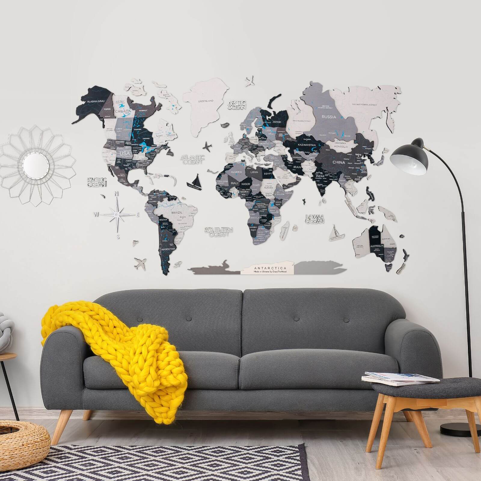 3D Luminous/Magnetic Colored Wooden World Map Nordik