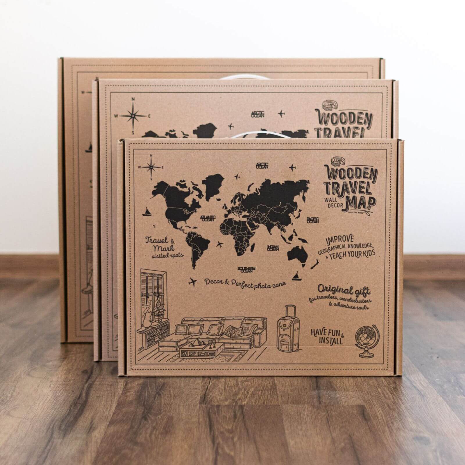 3D Wooden World Map Alcor