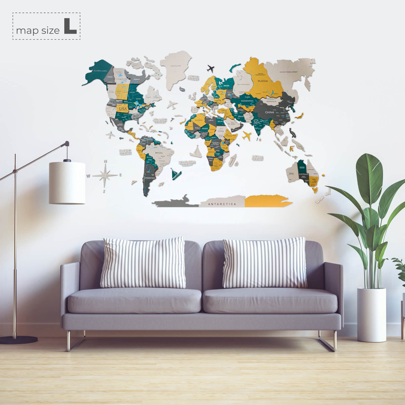 3D Wooden World Map Country