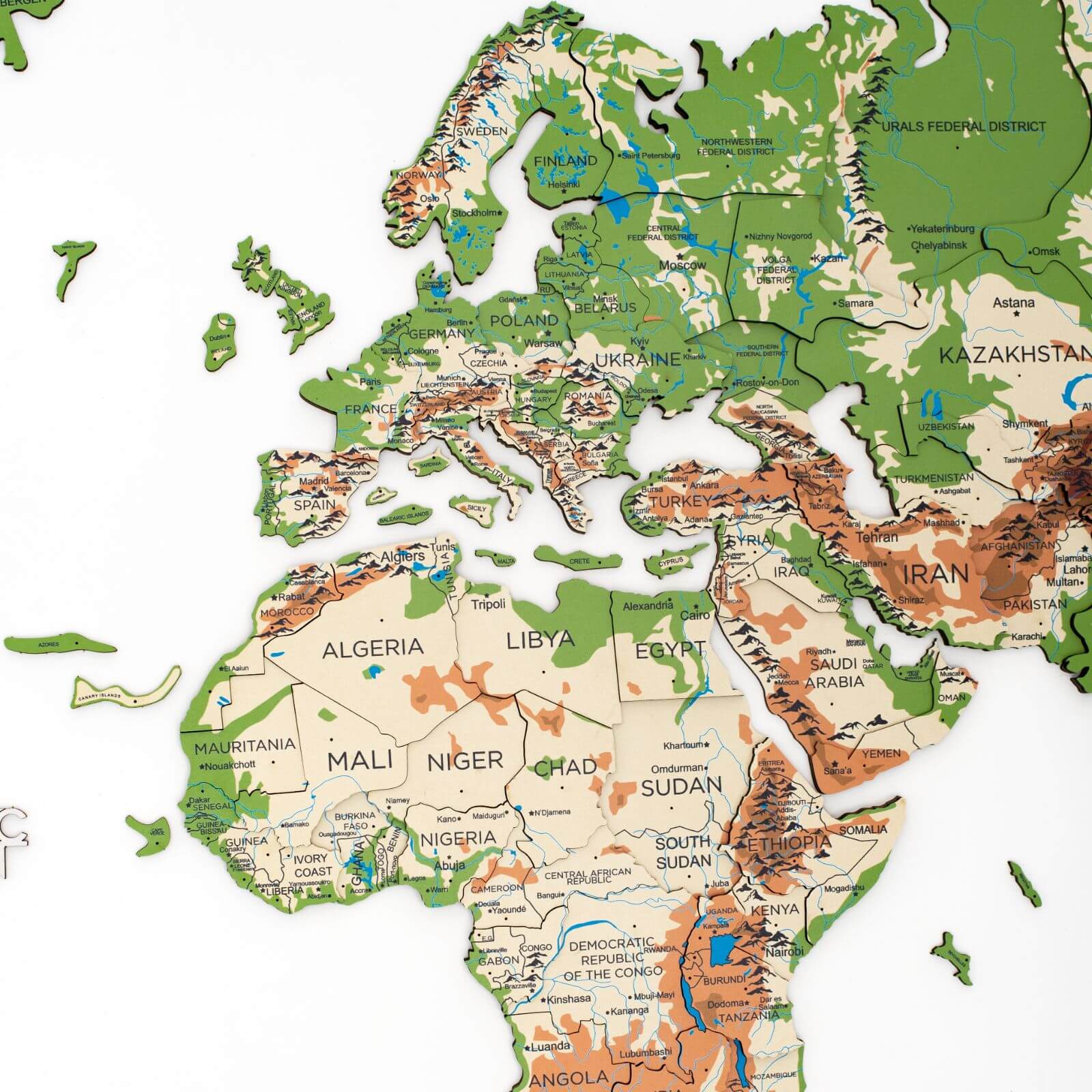 3D Wooden World Map Physical