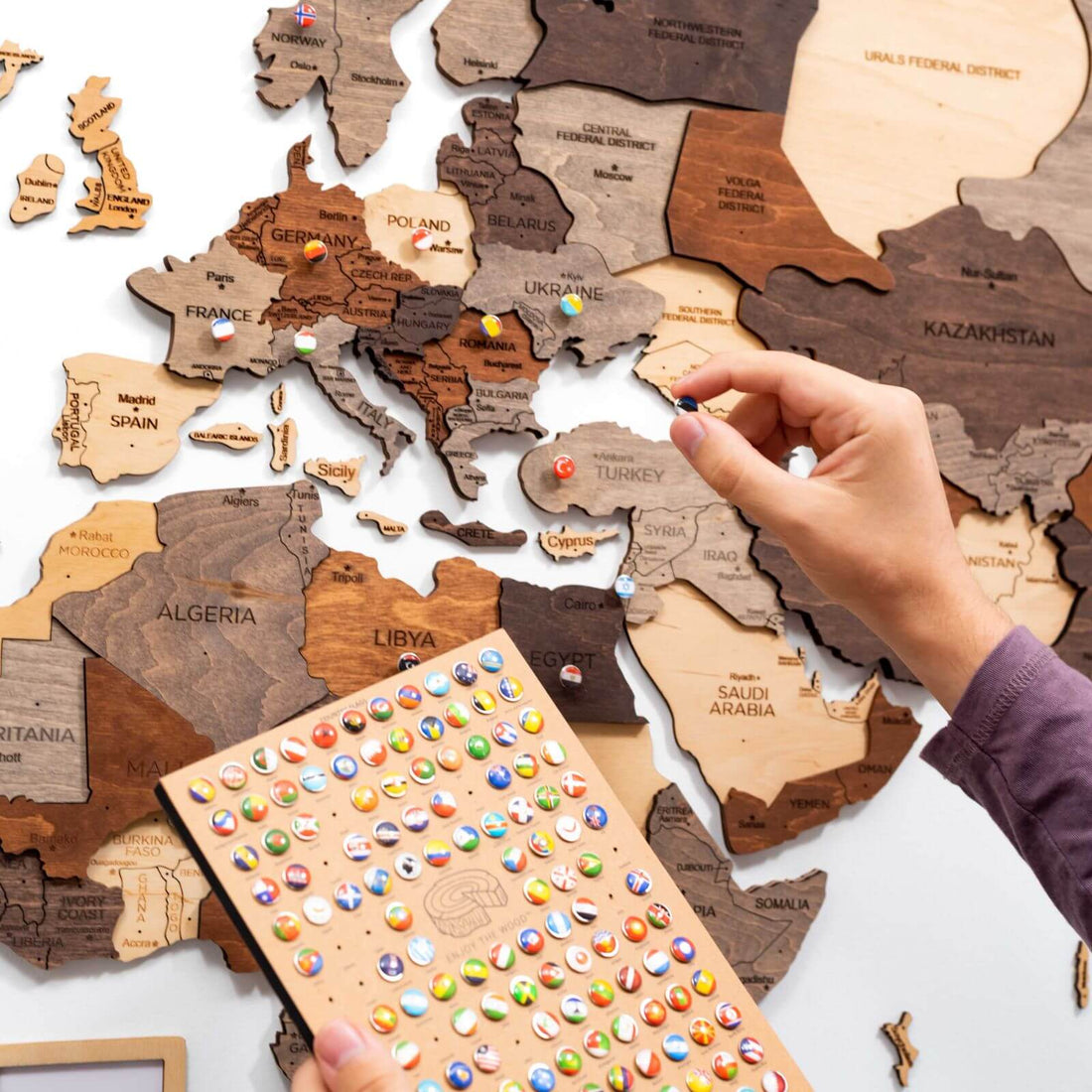 3D Wooden World Map Multicolor (for US only)