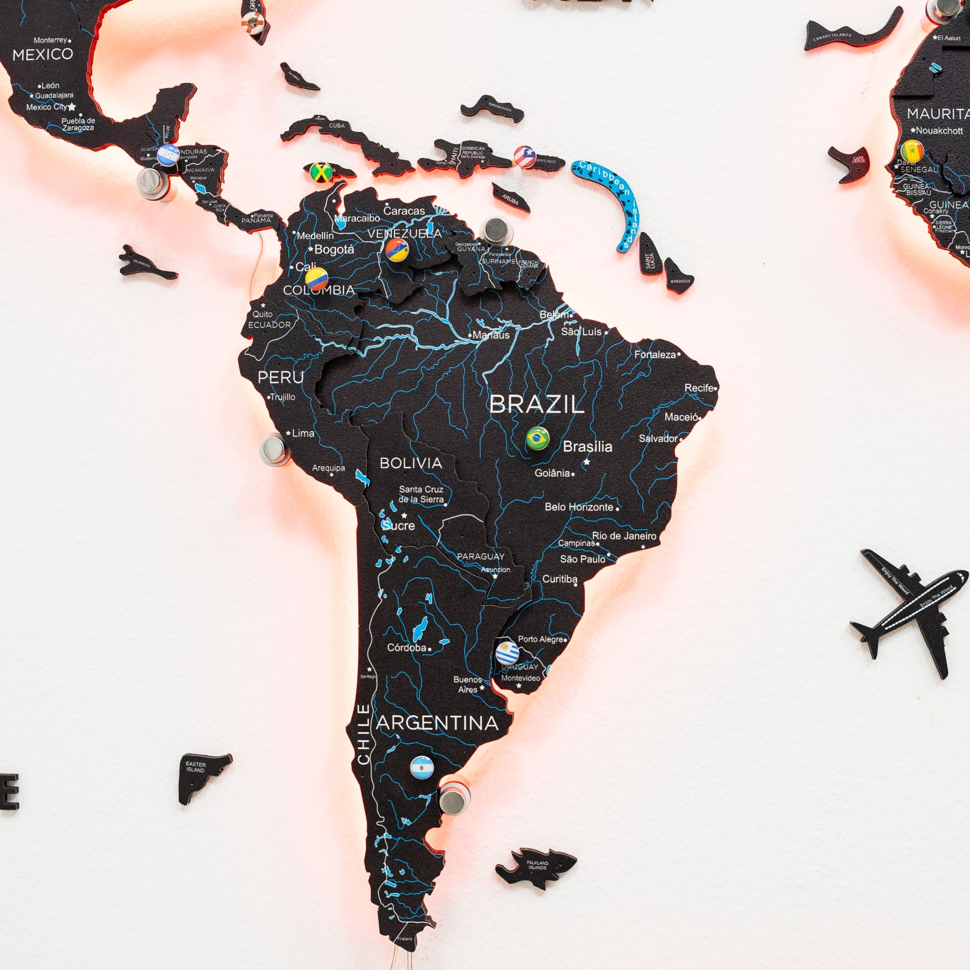 3D LED / LUMINOUS Wooden World Map 3.0 Midnight