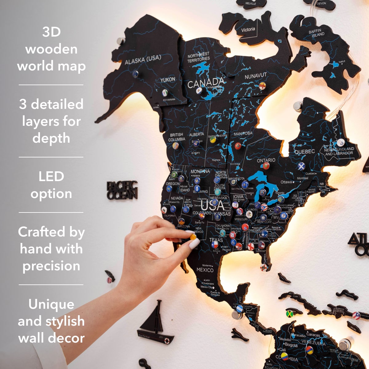 3D LED / LUMINOUS Wooden World Map 3.0 Space