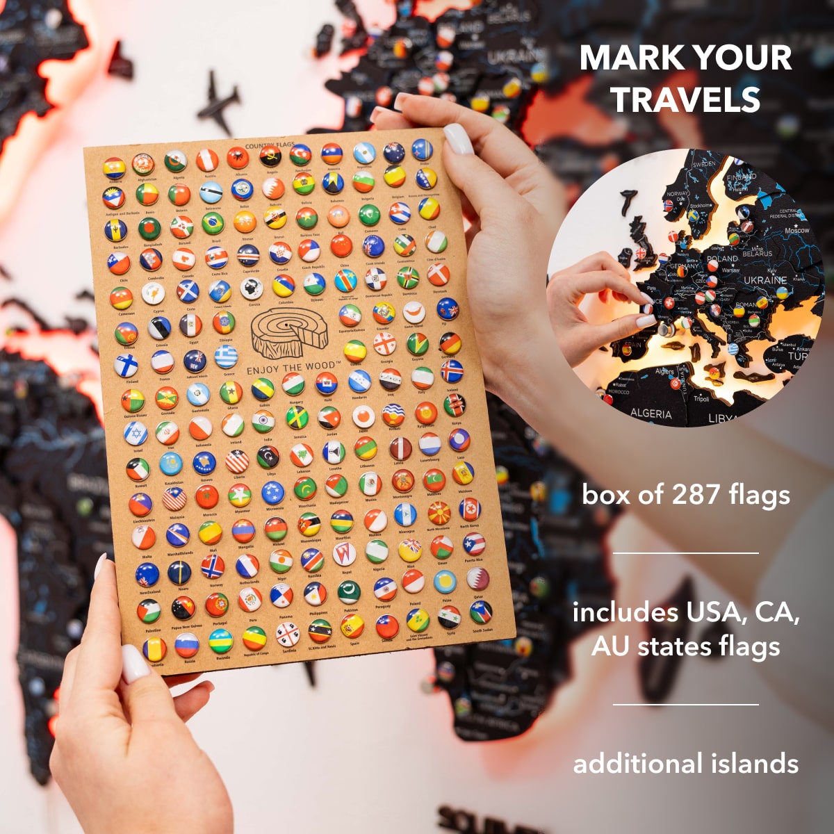 3D LED / LUMINOUS Wooden World Map 3.0 Space
