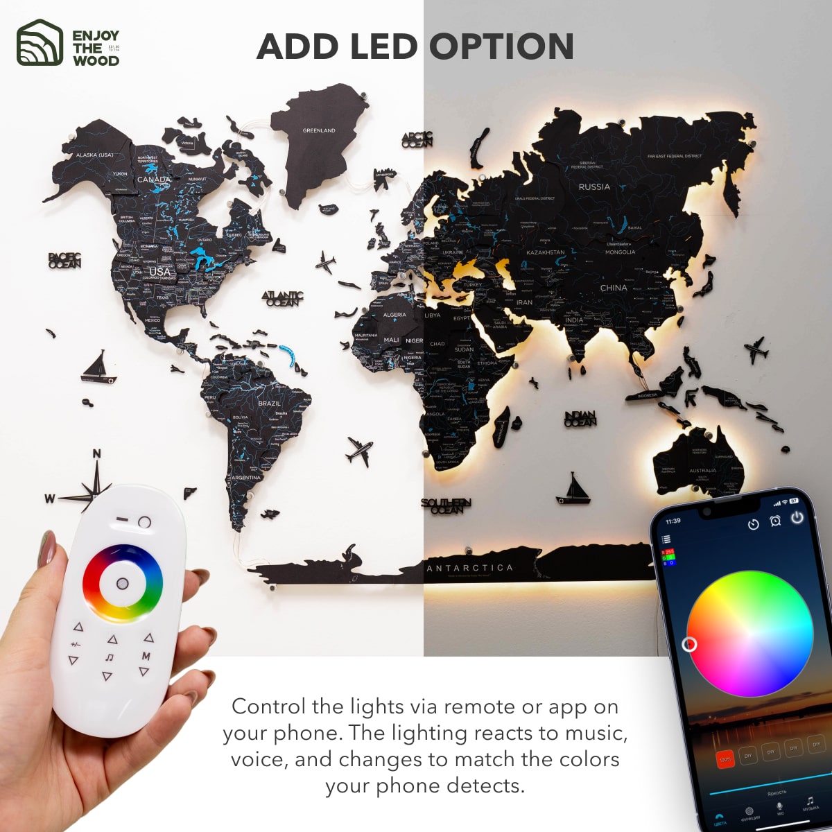 3D LED / LUMINOUS Wooden World Map 3.0 Space