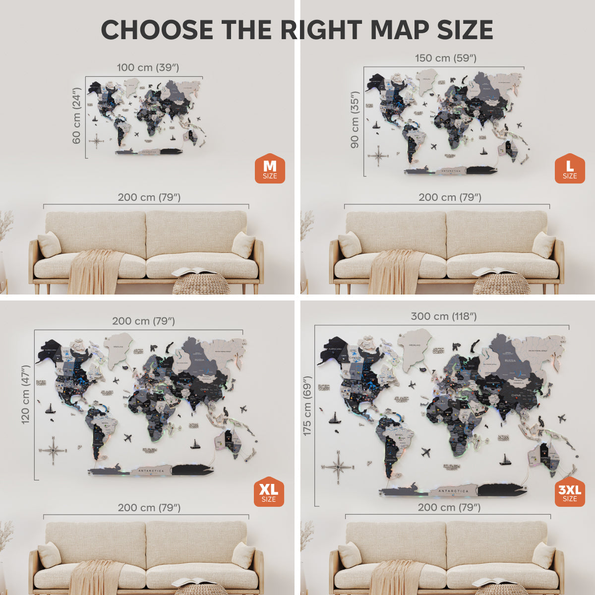 3D LUMINOUS LED Wooden World Map 2.0 Nordik