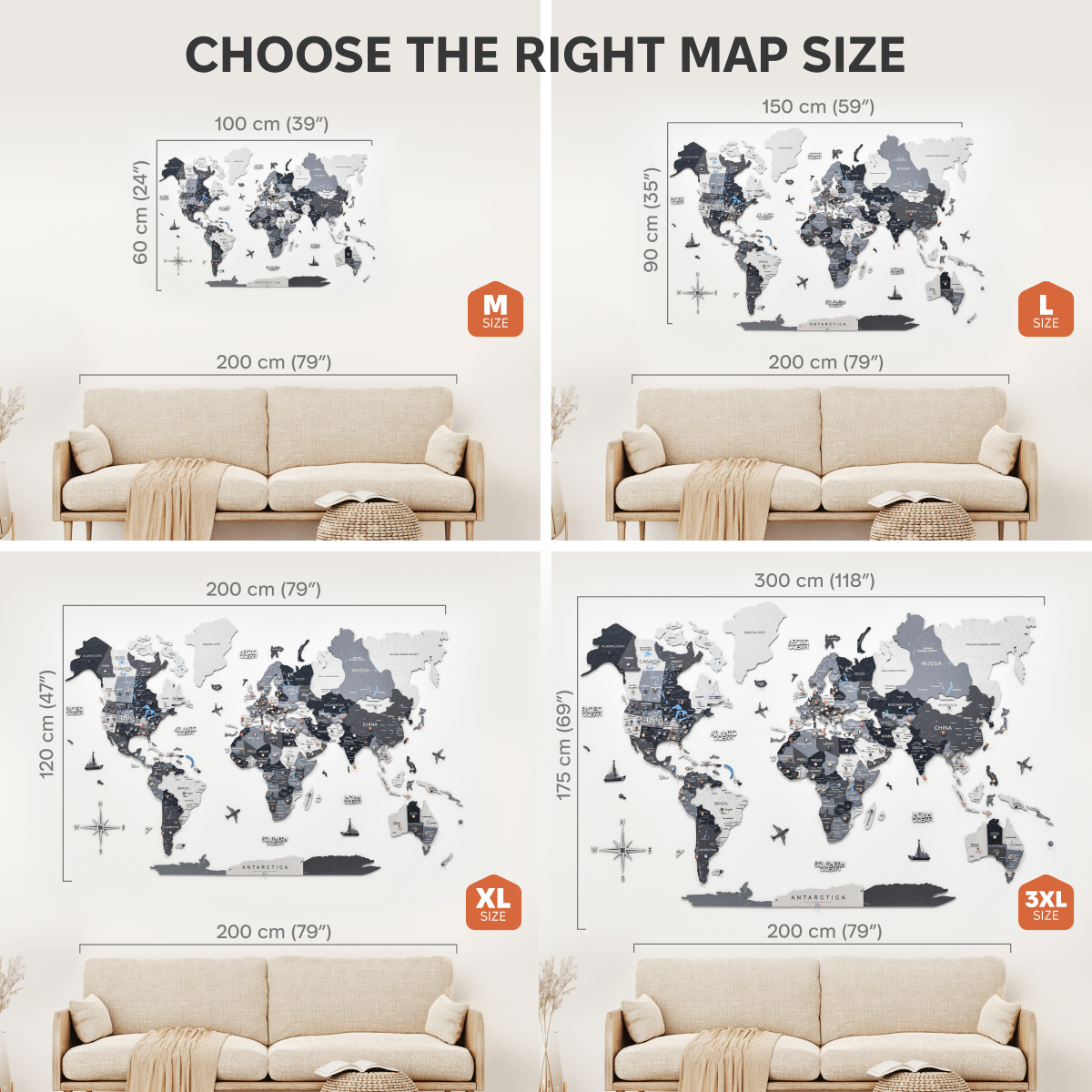 3D Wooden World Map Nordik
