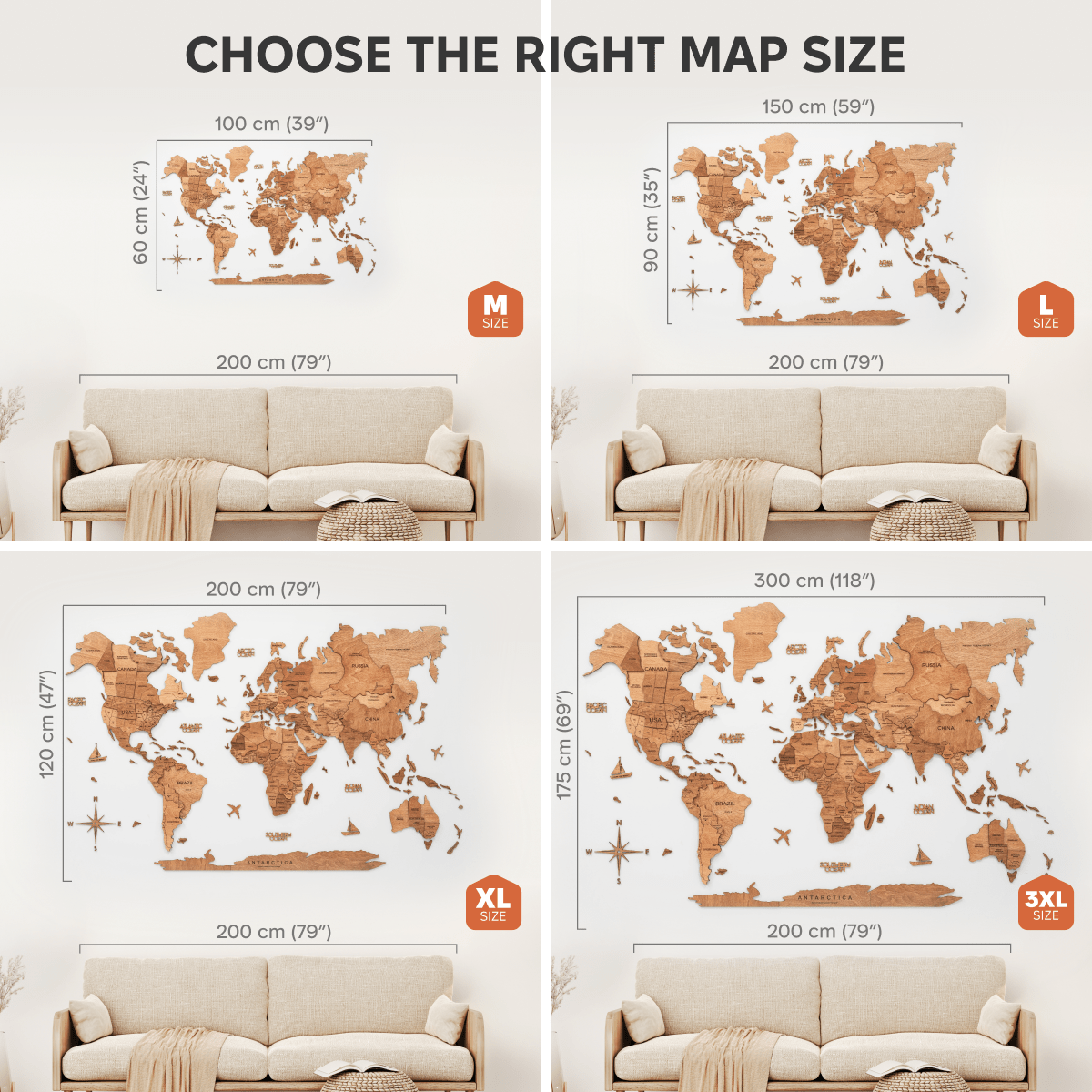3D Wooden World Map Oak