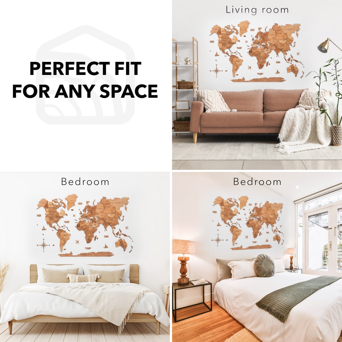 3D Wooden World Map Oak