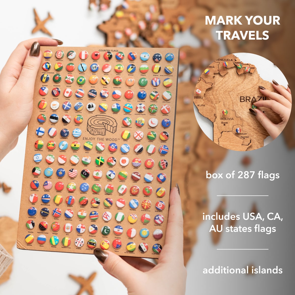 3D Wooden World Map Oak