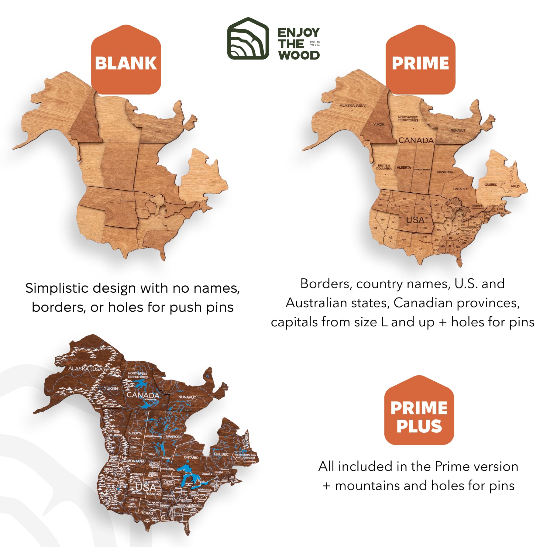 3D Wooden World Map Oak