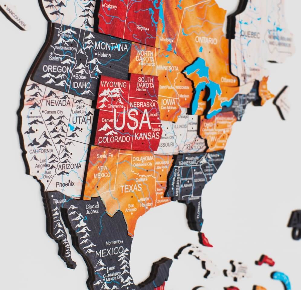 3D Wooden World Map Onyx