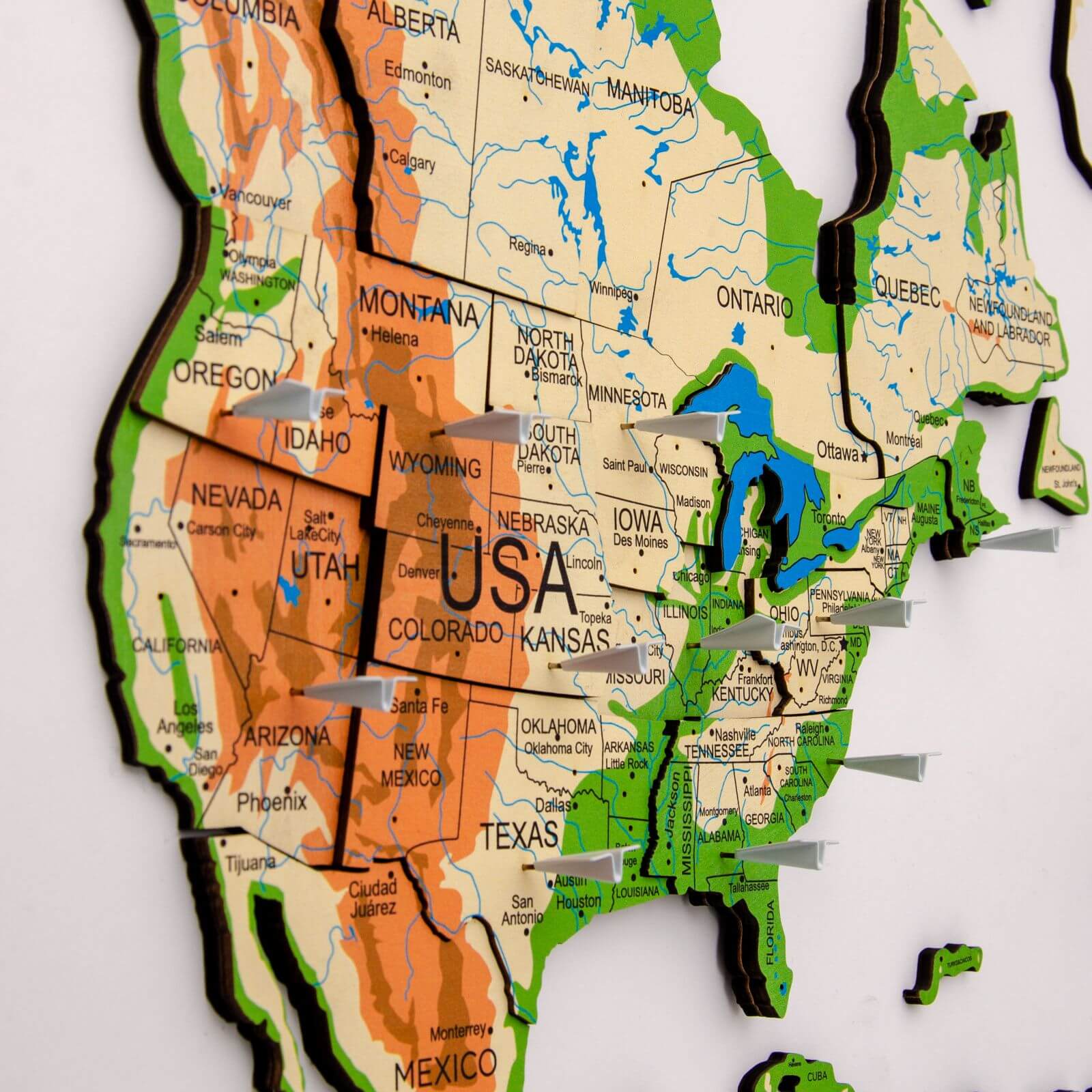 3D Wooden World Map Physical