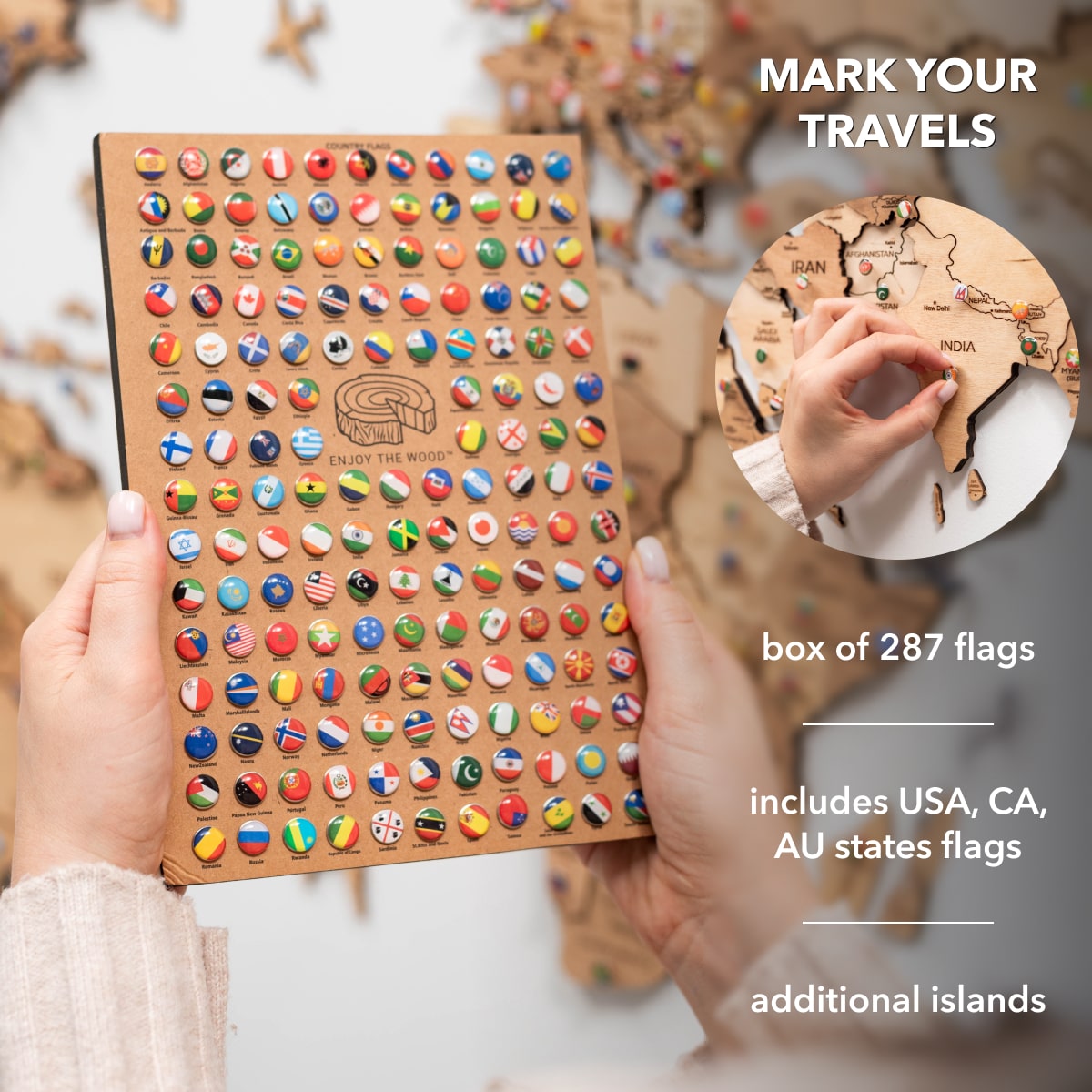 3D Wooden World Map Light