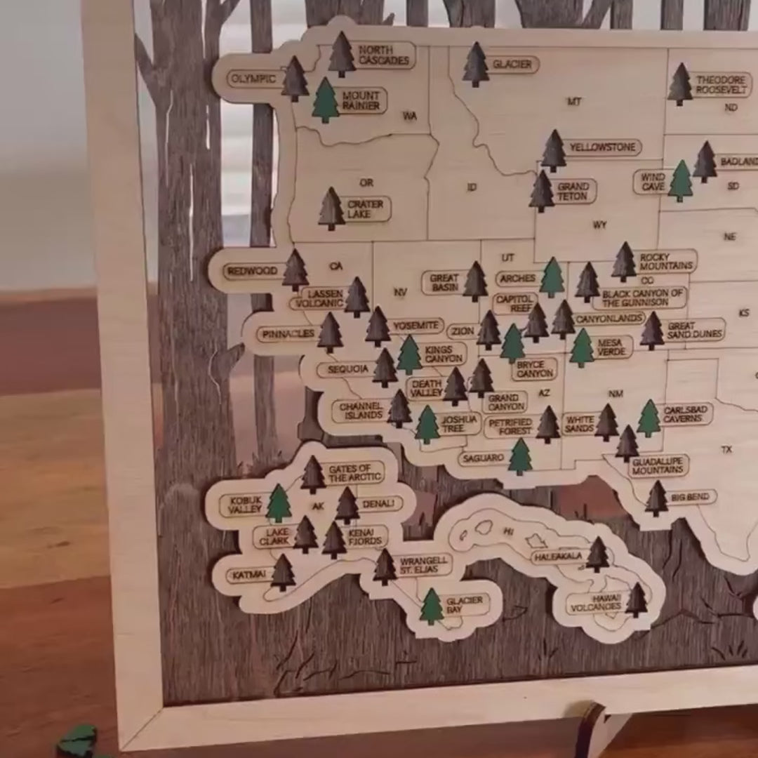 National Parks Wooden Map – Your American Dream Checklist