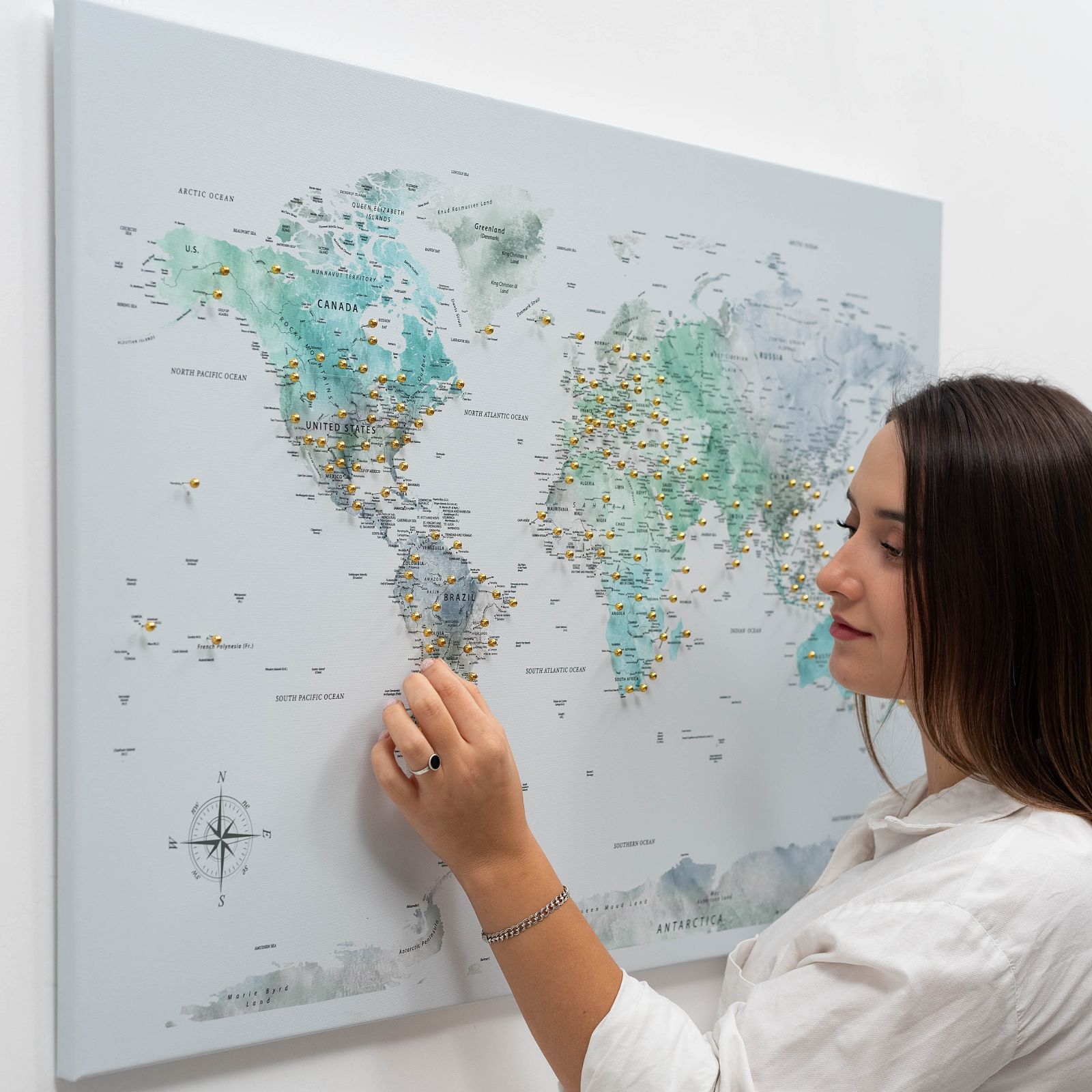 World Map on Canvas - Sky Blue