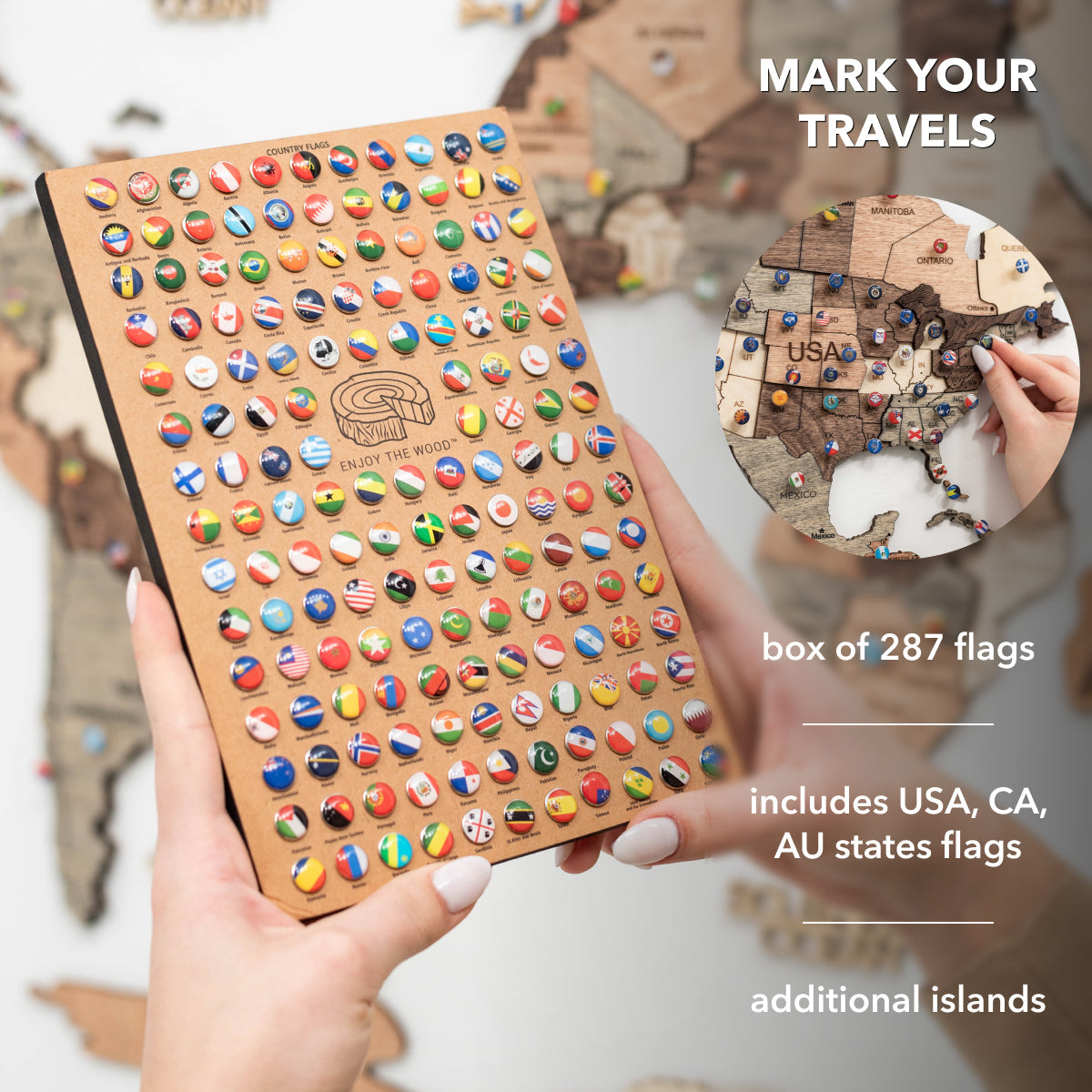 3D Wooden World Map Smokey