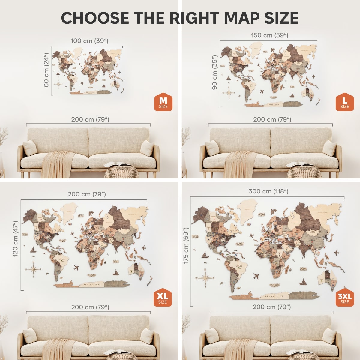 3D Wooden World Map Smokey