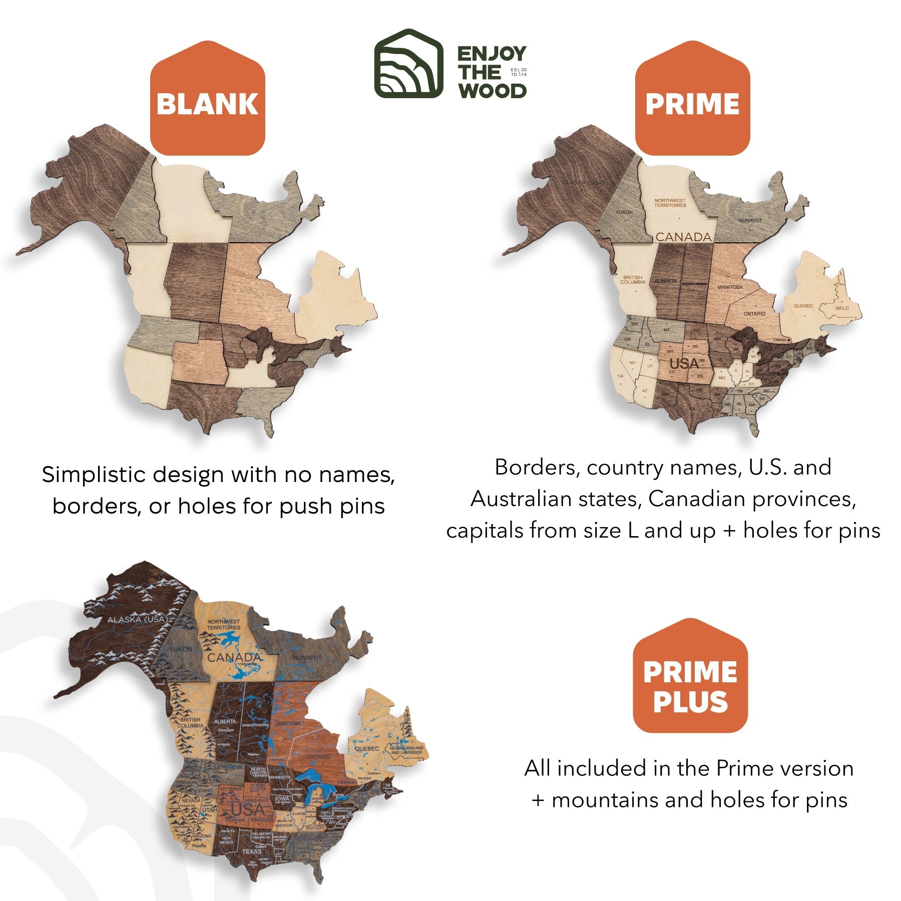 3D Wooden World Map Smokey