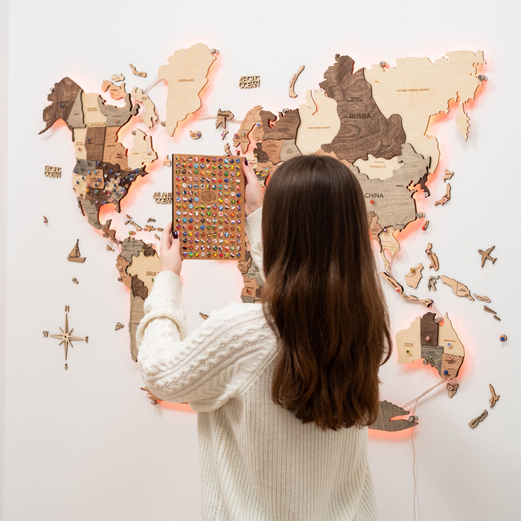 3D LED Wooden World Map 3.0 Smokey