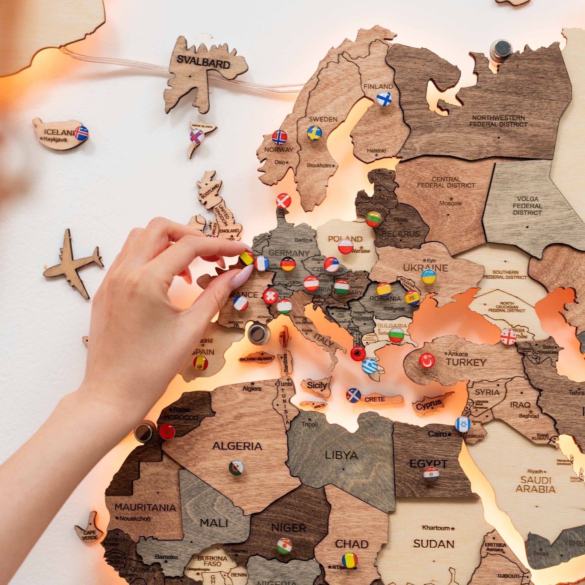 3D LED Wooden World Map 3.0 Smokey