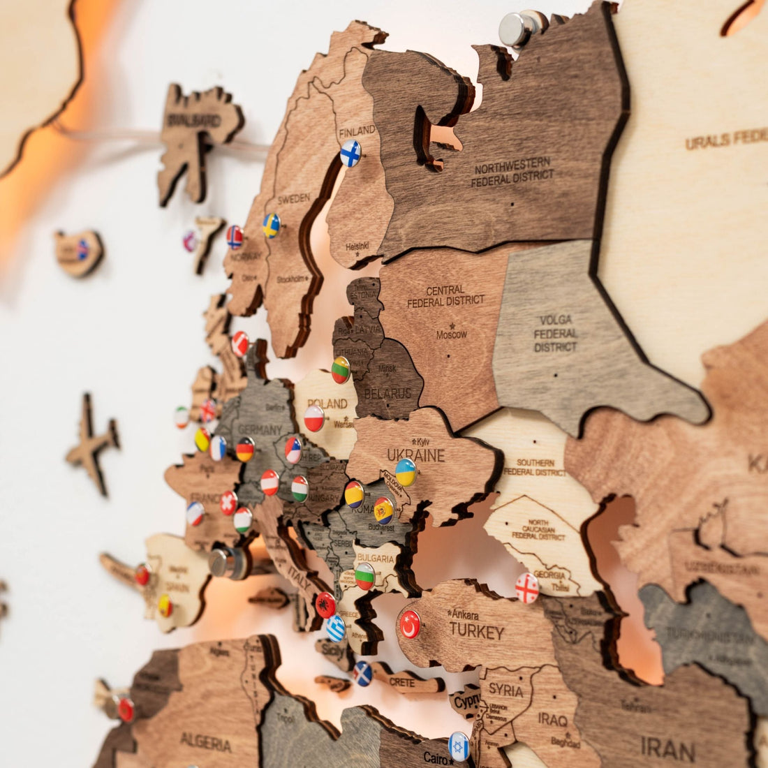 3D LED Wooden World Map 3.0 Smokey