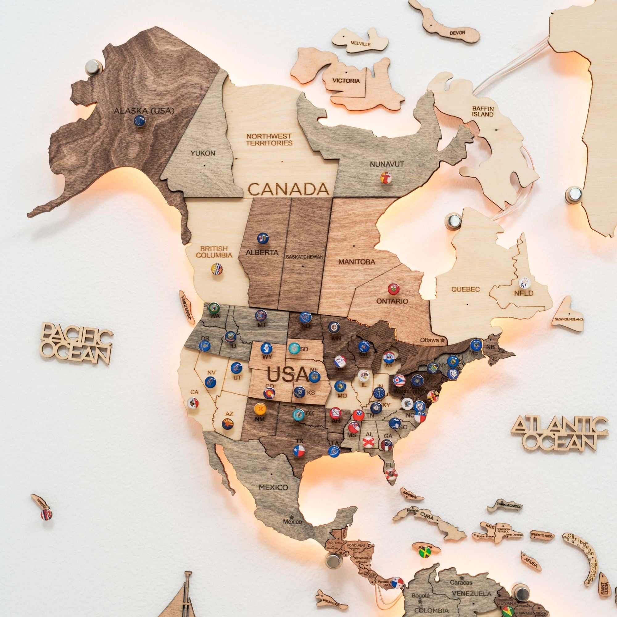 3D LED Wooden World Map 3.0 Smokey