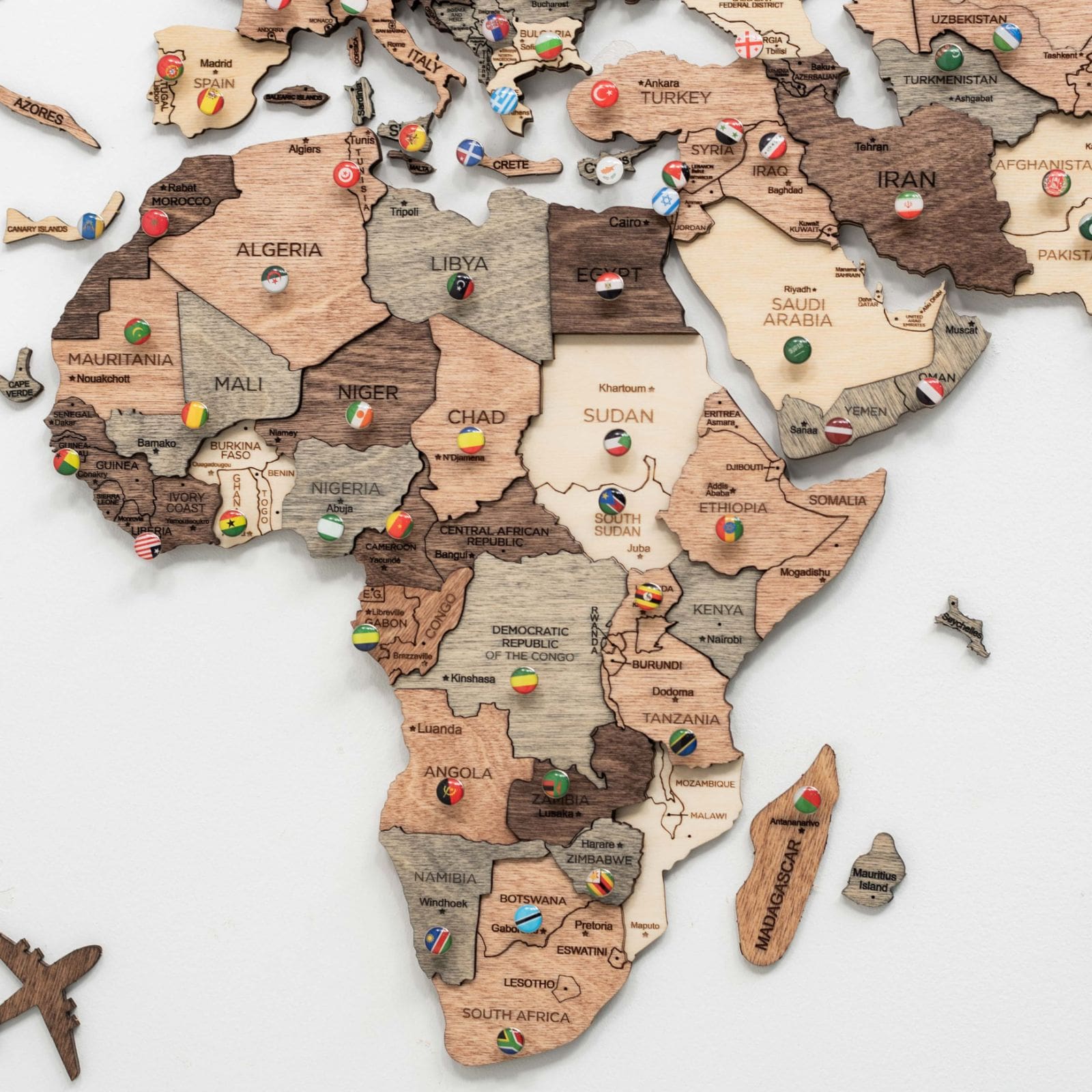 3D Wooden World Map Smokey