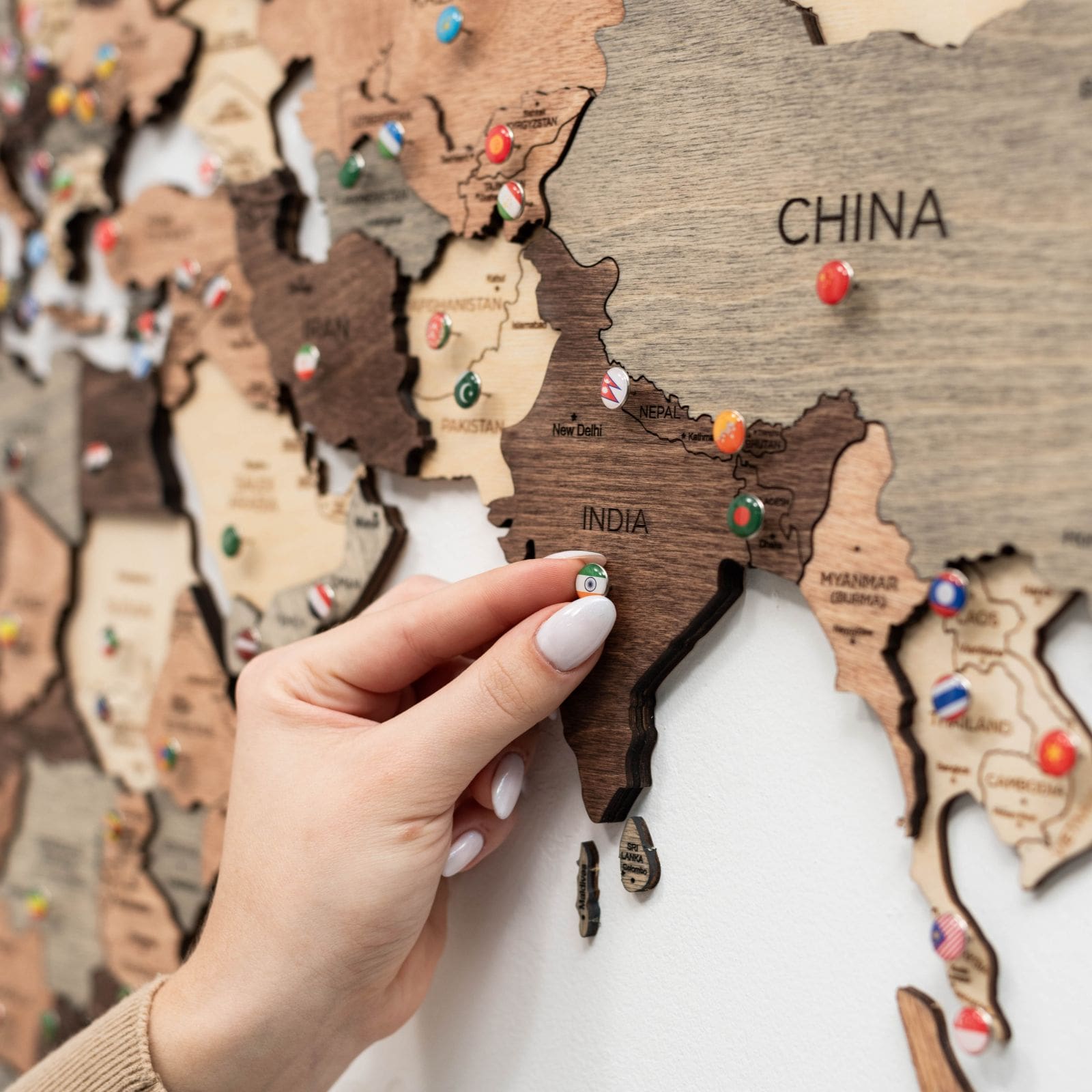 3D Wooden World Map Smokey