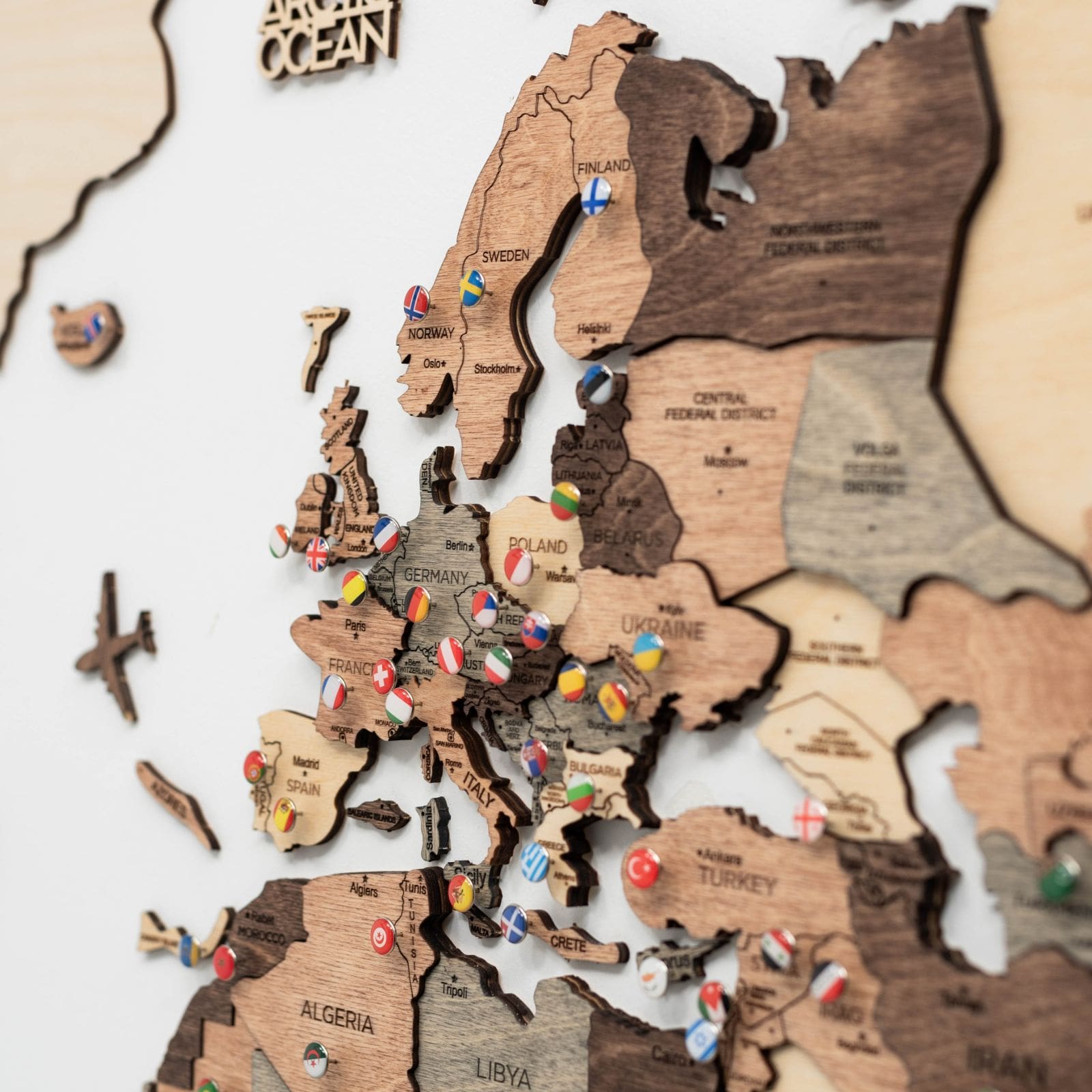 3D Wooden World Map Smokey
