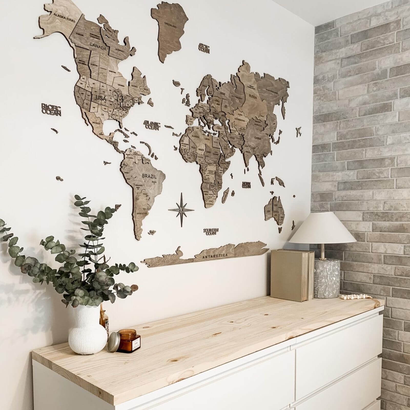 Bundle: Wooden Map and Airplanes Pins